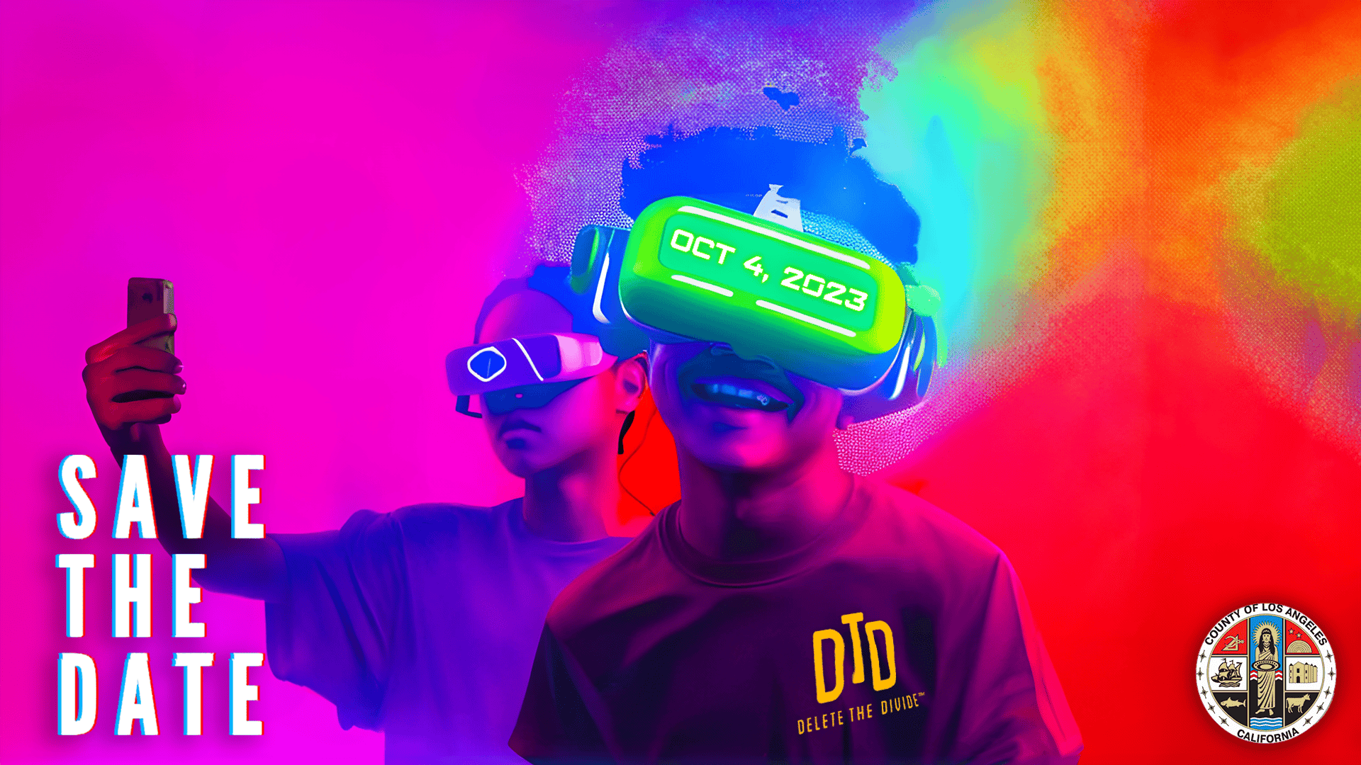 Teens wearings vr headset with dtd merch